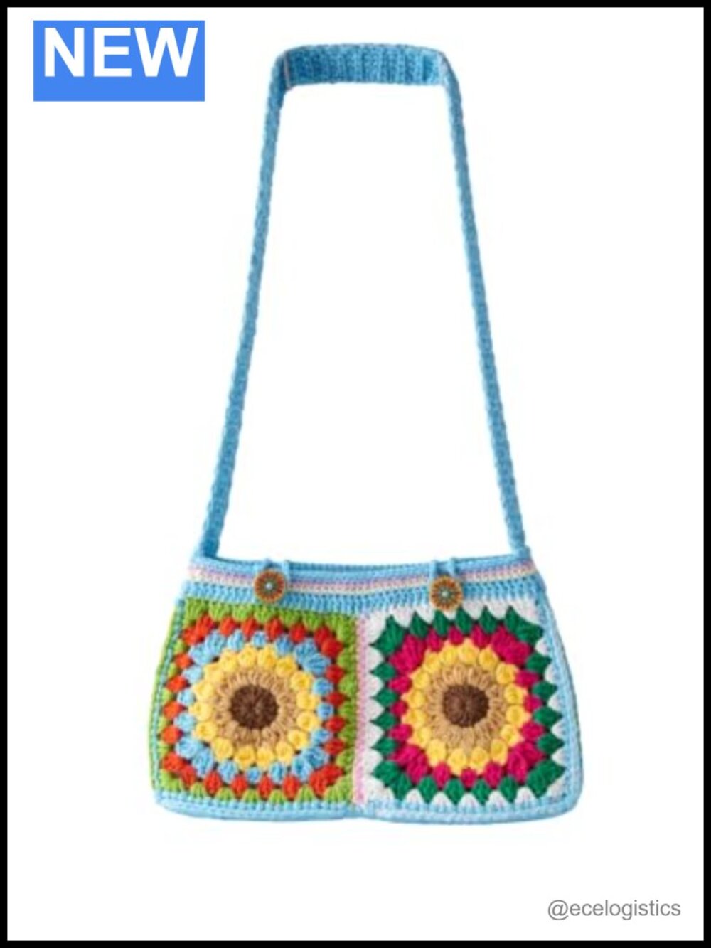Handmade Crochet Crossbody Bag Boho Granny Square Button Closure